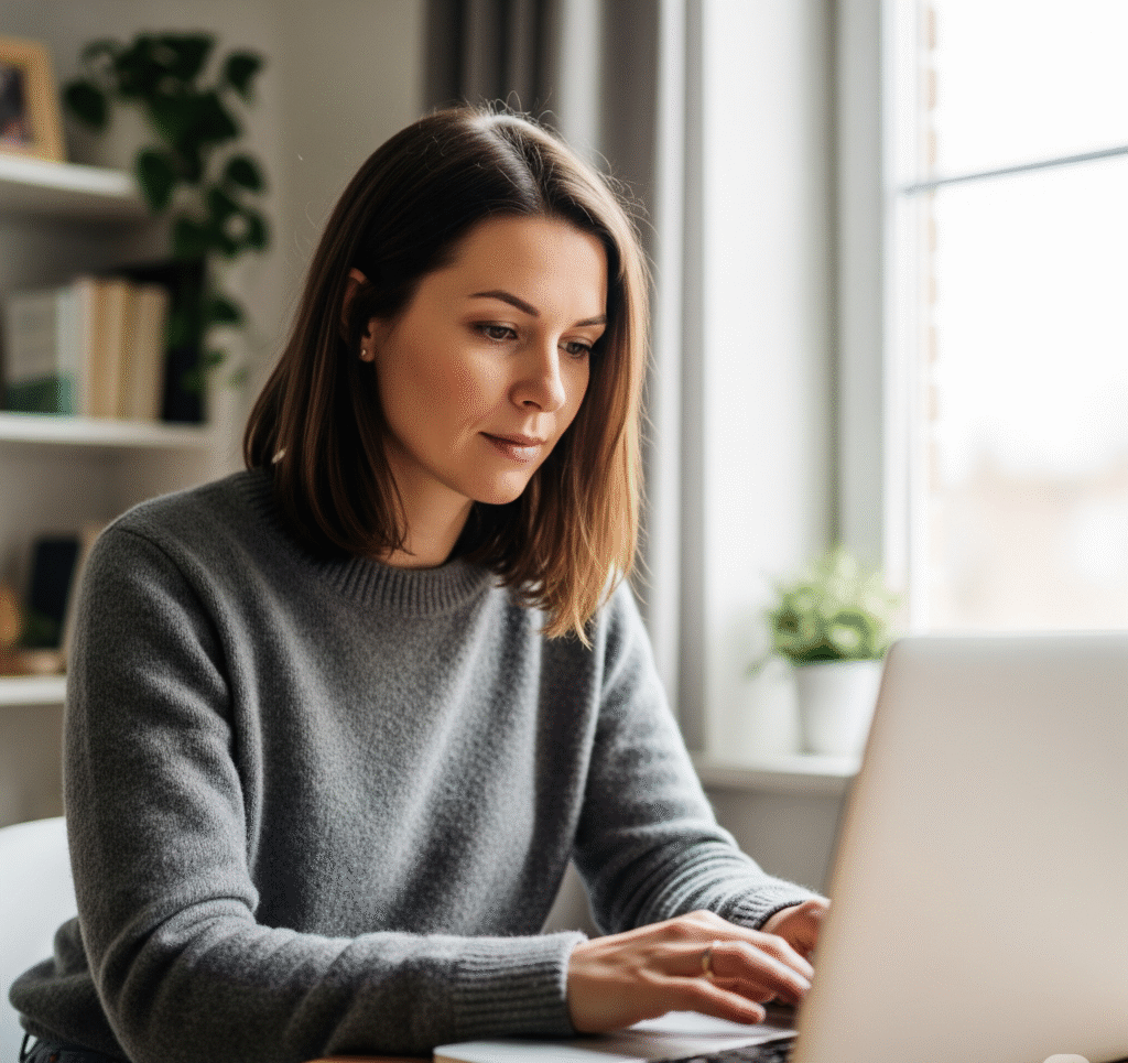 woman searching for a sperm donor on a laptop computer