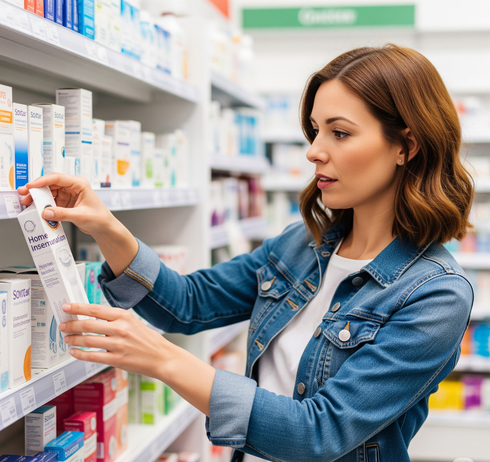 woman in a pharmacy shopping for a iui kit