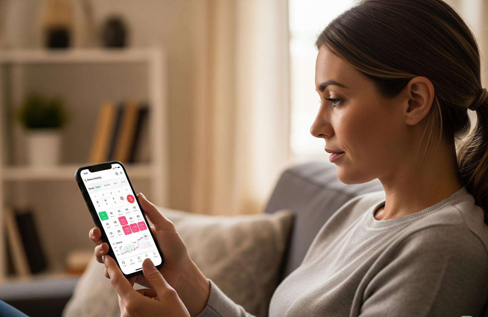 woman thinking"I Need to Get Pregnant This Month' while tracking ovulation