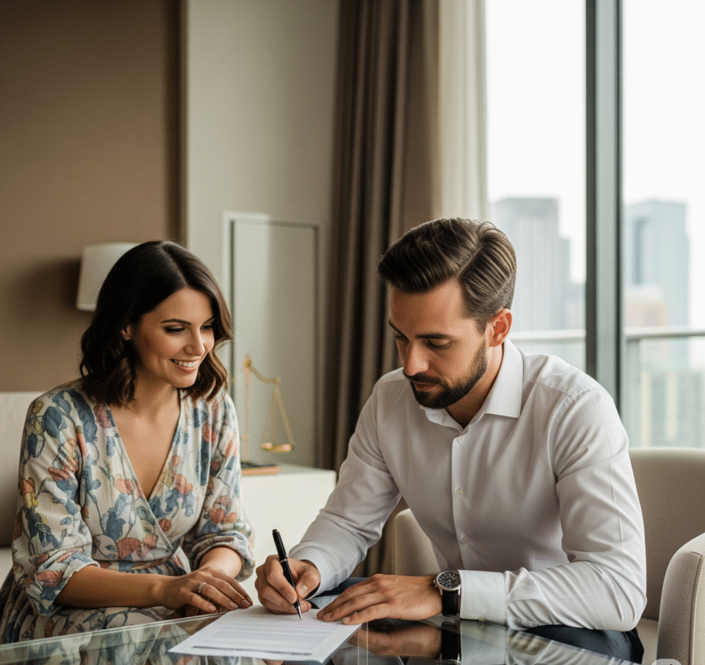 man and woman signing sperm donor contract