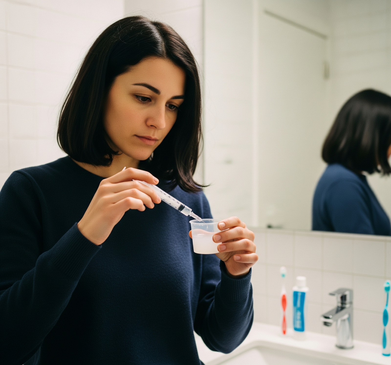 woman using insemination syringe