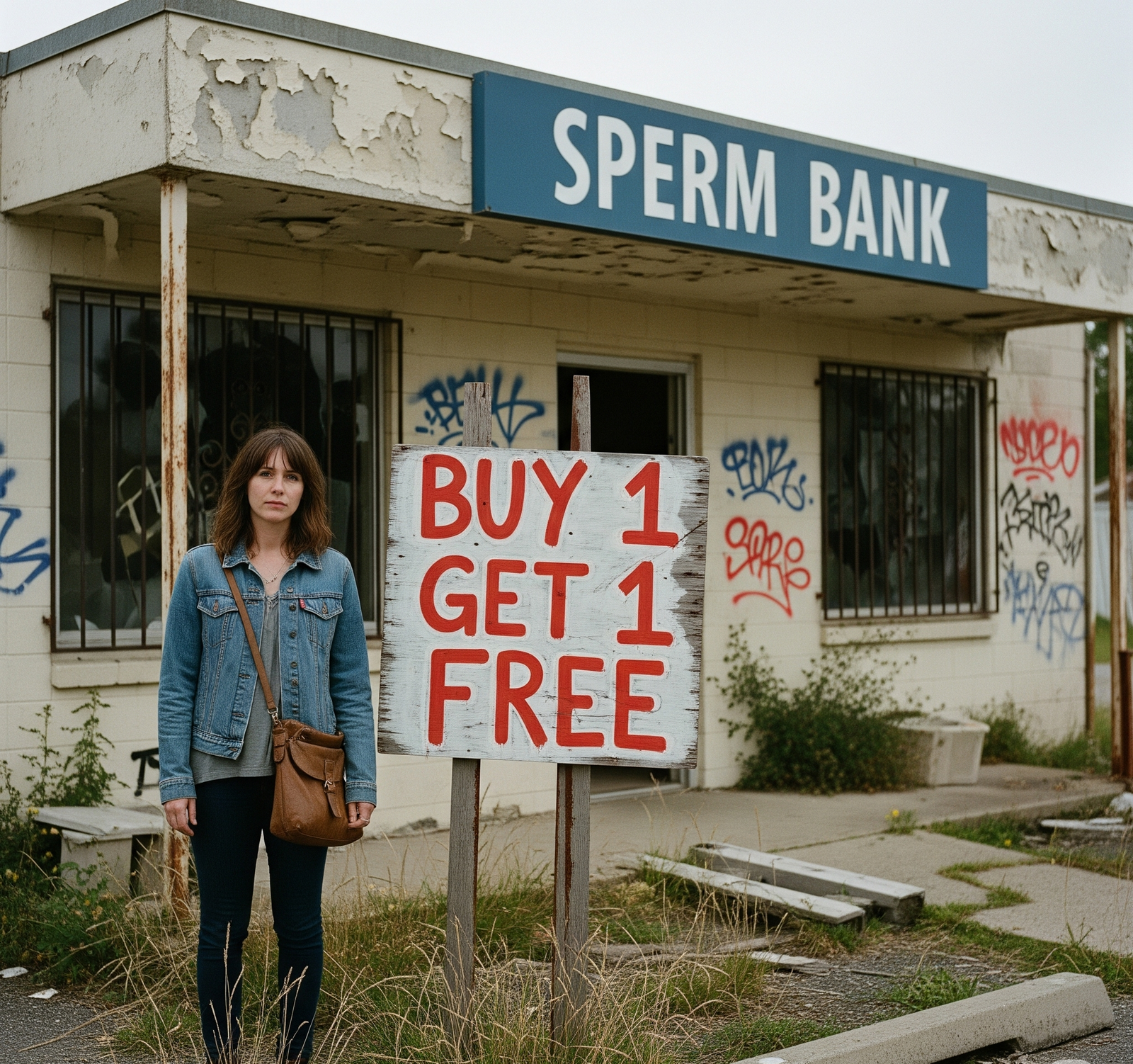 woman outside of a sperm bank