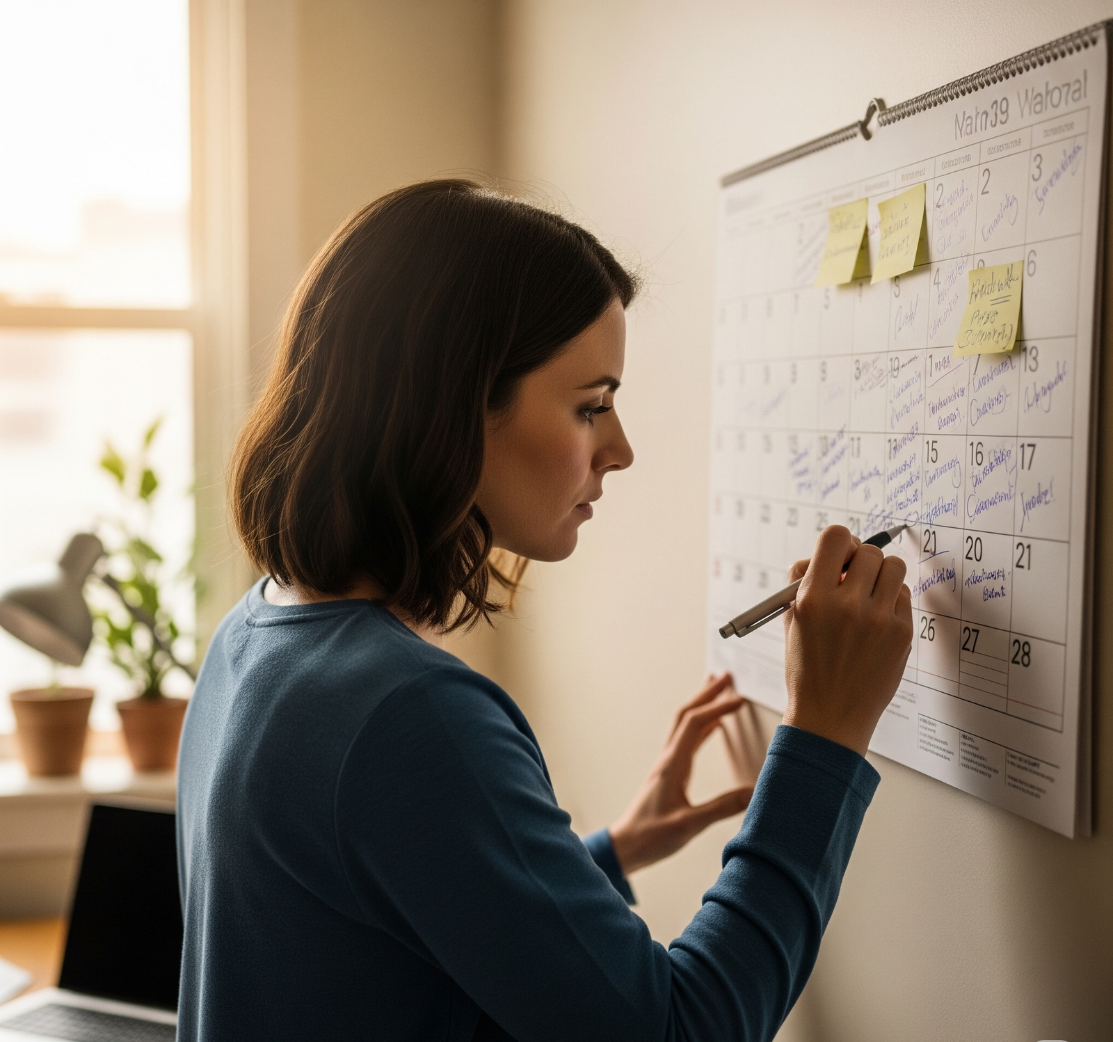 woman writing her ovulation days on calendar